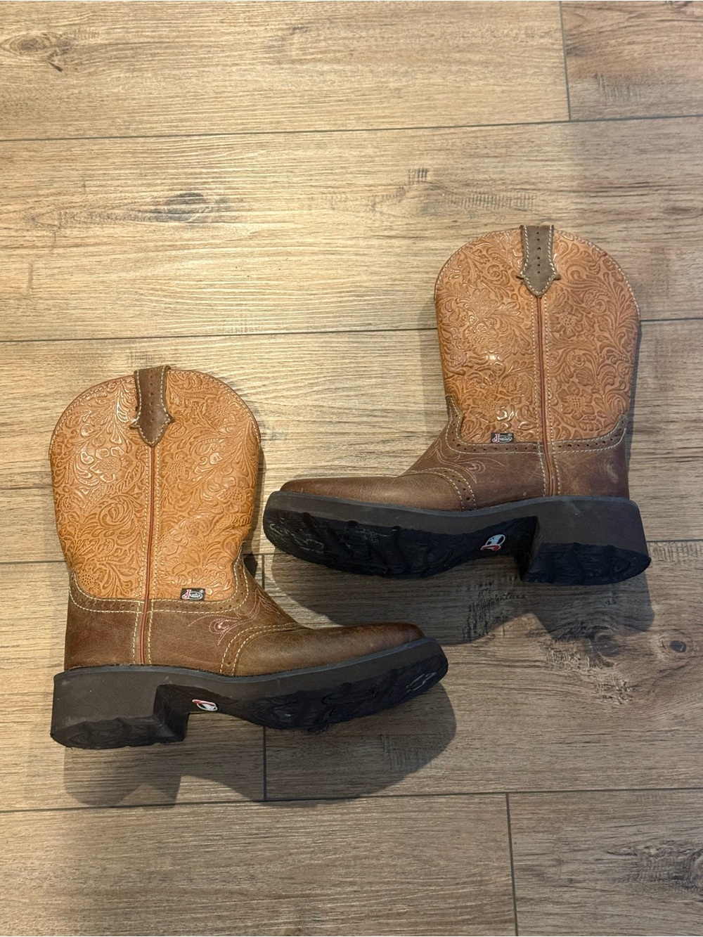 Justin Two-Tone Brown Embossed Leather Western Boots